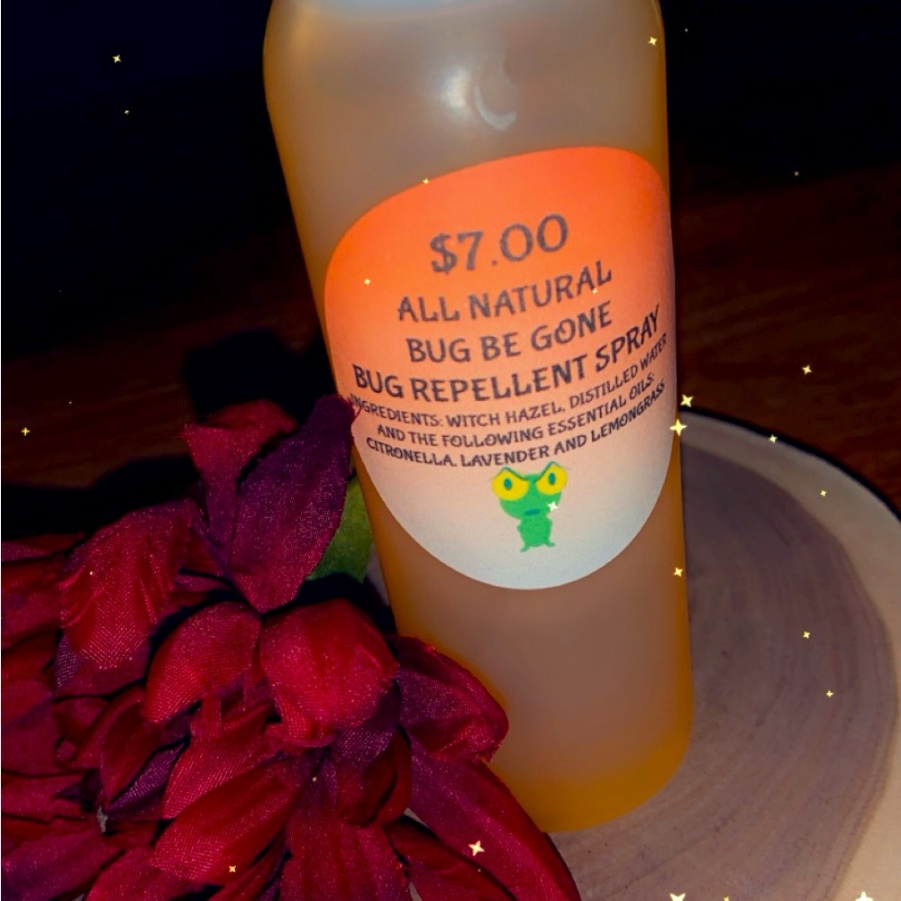 All natural homemade “Bug Be Gone” bug repellant spray.
